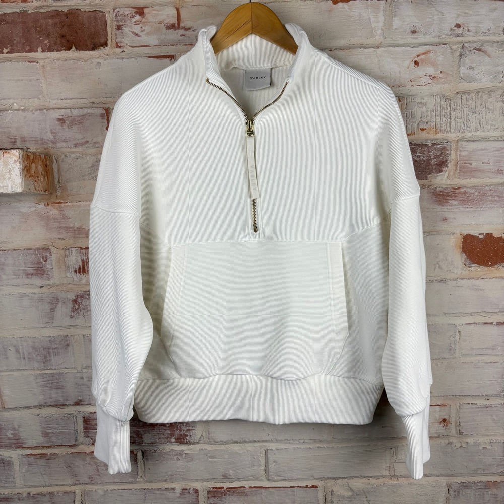Varley Acadia Half Zip Ivory Ribbed Ottoman Pullover Kangaroo Pocket S